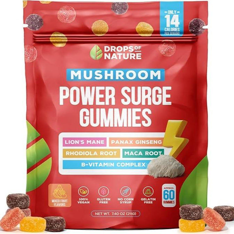 Ashwagandha & Lion'S Mane Supplement Gummies - Comprehensive Mushroom Supplement for Cognitive & Immune Support, Vegan Blend with Reishi, Cordyceps - Low Carb, 80 Organic Mushroom Gummies