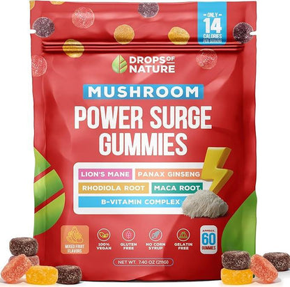 Ashwagandha & Lion'S Mane Supplement Gummies - Comprehensive Mushroom Supplement for Cognitive & Immune Support, Vegan Blend with Reishi, Cordyceps - Low Carb, 80 Organic Mushroom Gummies