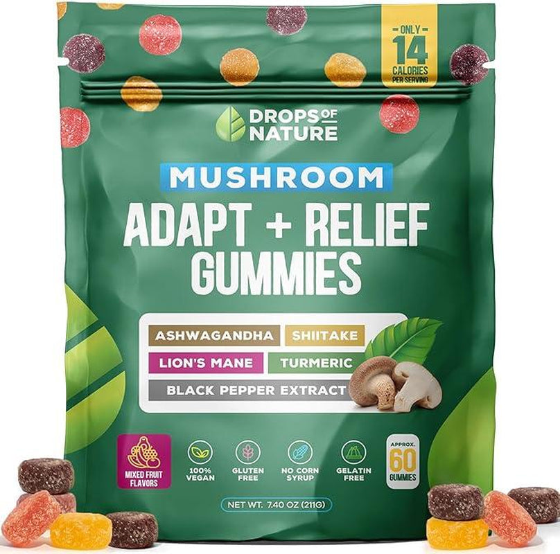 Ashwagandha & Lion'S Mane Supplement Gummies - Comprehensive Mushroom Supplement for Cognitive & Immune Support, Vegan Blend with Reishi, Cordyceps - Low Carb, 80 Organic Mushroom Gummies