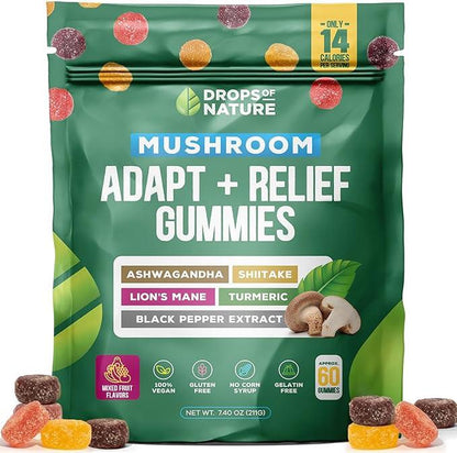 Ashwagandha & Lion'S Mane Supplement Gummies - Comprehensive Mushroom Supplement for Cognitive & Immune Support, Vegan Blend with Reishi, Cordyceps - Low Carb, 80 Organic Mushroom Gummies